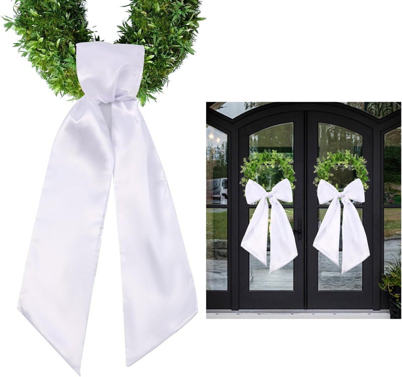 Fucibt 2 Pack Wreath Sash for Front Door, Blank White Sash for Monogram Embroidery, Front Door Porch Decor, Wreath Accessories, 5'' W x 54'' L (2) - Image 1